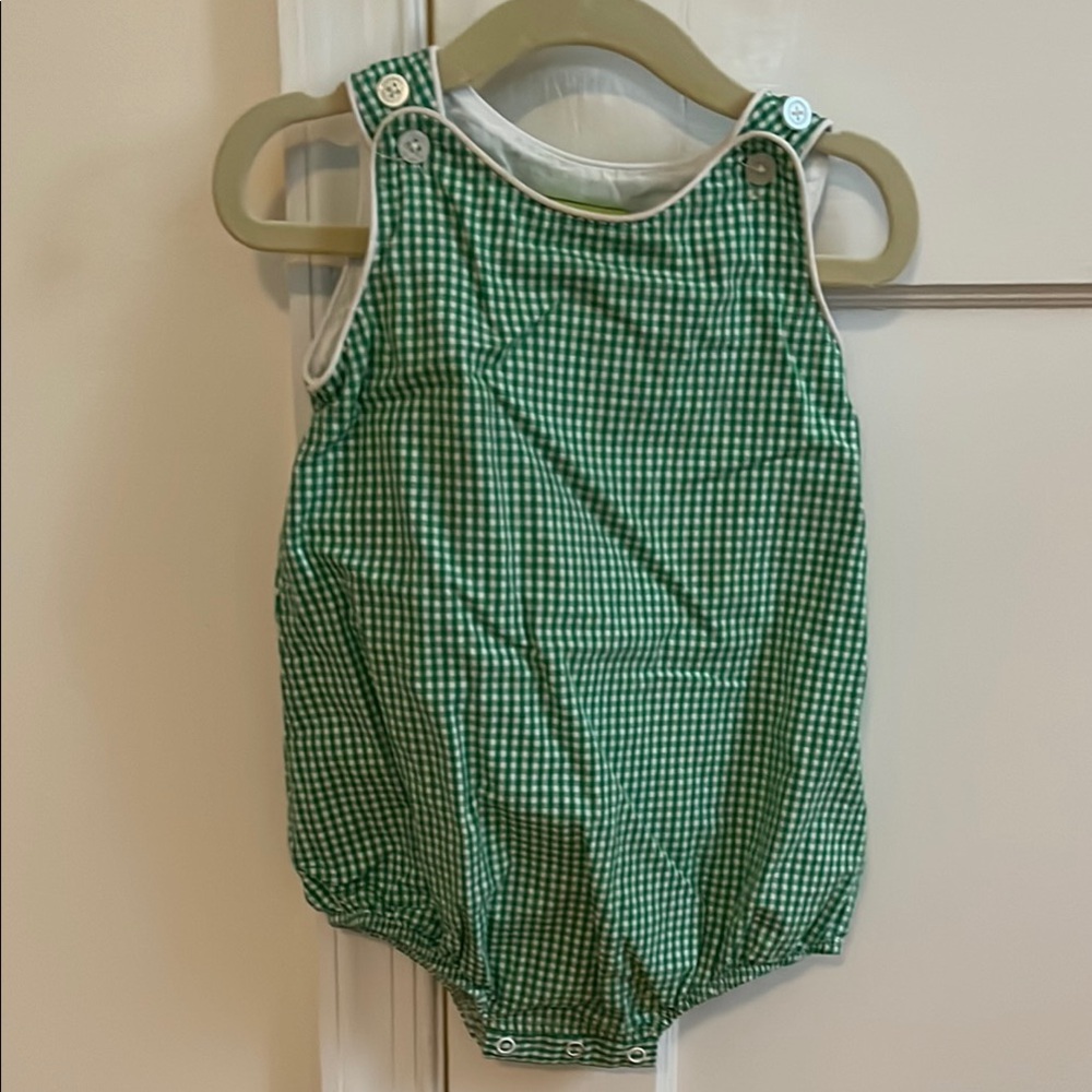 Green Gingham Baby Romper